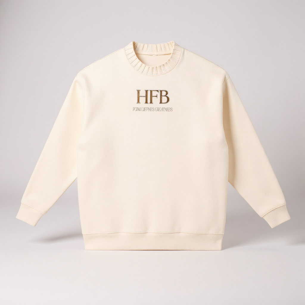 HFB Core Crewneck Sweatshirt – Heavyweight Premium Cotton – “Form Defines Greatness” Graphic – Black / Bone White