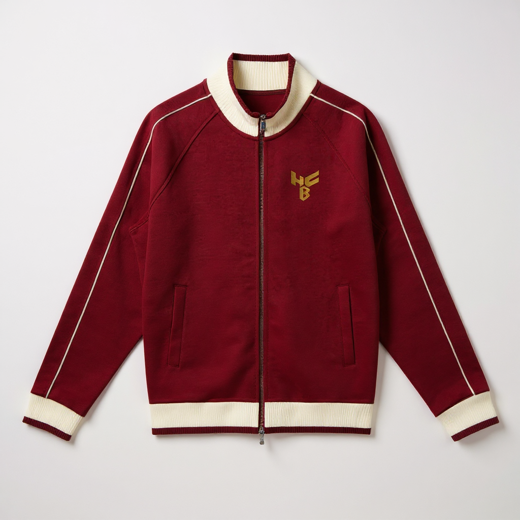 HFB Heritage Track Jacket – Burgundy & Cream Retro Zip Jacket with Gold HFB Logo