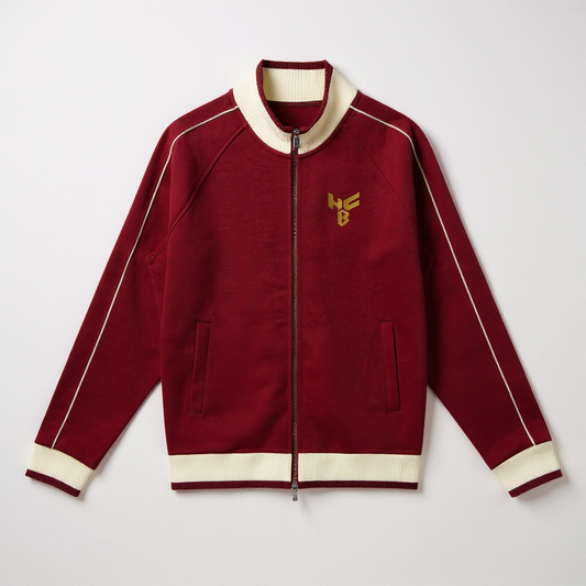 HFB Heritage Track Jacket – Burgundy & Cream Retro Zip Jacket with Gold HFB Logo